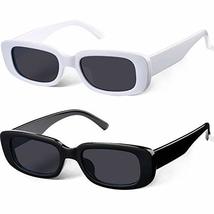 2 Pack Trendy Rectangle Sunglasses for Women Narrow Square Frame Shade 100% UV B - £14.41 GBP