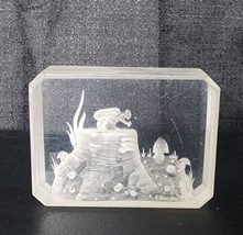 1973 Signed Ronald FOX Lucite SQUIRREL Mushrooms Forest Acrylic Etched E... - $34.99