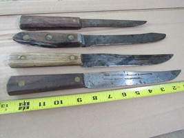 4 antique Butcher Knife lot 12.5&quot; Old Hickory primitive FORGED Carbon FARMHOUSE - £63.03 GBP