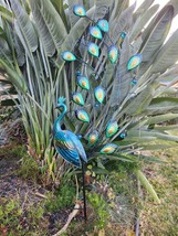 Large Glass &amp; Metal Peacock With Marble Ball Stake/Wall Decoration - £31.31 GBP