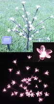 Tektrum 21&quot; Tall 36 Pink Led Flowers Solar Cherry Blossom Tree Light Outdoor - £18.34 GBP