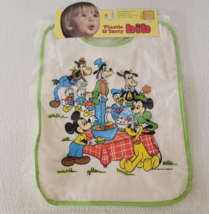 Vintage 1972 Baby Bib Plastic &amp; Terry Disney Mickey Minnie &amp; Friends Glenco - $19.65