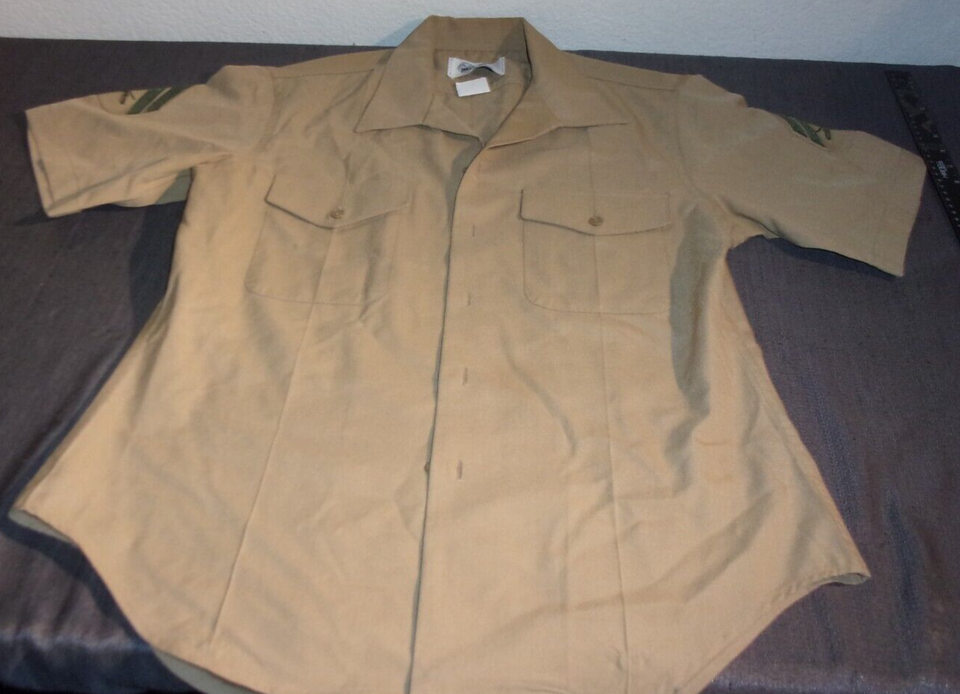 USMC MARINE CORPS KHAKI  QUARTER LENGTH SLEEVE UNIFORM SHADE M-1 SHIRT 16 - $22.94