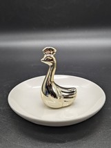 Lauren Conrad Ceramic White And Gold Peacock Bird Trinket Tray Jewelry BB7 - £7.98 GBP