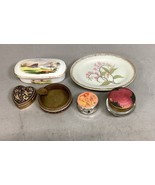 Lot Of 6 Vintage Trinket Dishes, Pill Boxes &amp; 1 MMA Tape Measure - $14.85