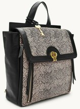 Fossil Amelia White Cheetah Black Leather Backpack Shoulder Bag ZB7856504 $298 - £123.40 GBP