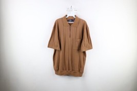 Vtg 90s Streetwear Mens Large Faded Striped Ribbed Knit Half Zip Pullover Polo - £39.11 GBP