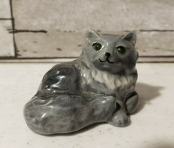 Hagen Renaker Mini Persian Cat Lying Dark Gray Green Eyes Figurine RARE HTF - £88.97 GBP