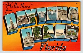 Greetings From Daytona Beach Florida Large Big Letter Linen Postcard Unposted - £13.00 GBP