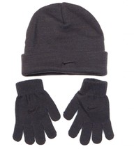 Nike Dark Gray Knit Cuff Beanie &amp; Stretch Gloves Youth Boy&#39;s 4-7 NWT - £17.77 GBP