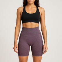 Womens Seamless Bike Shorts Purple Heather Sz S High Waist Scrunch Butt ... - $10.88