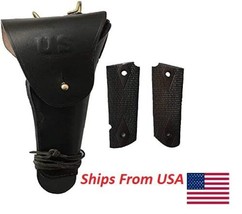 WW2 US Army .45 Hip M1911 Colt Black Holster with Ebony Wood Colt Grip (COMBO) - £28.73 GBP