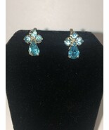 Vintage CORO Earrings Aquamarine Color Cluster, Gold Tone Screw backs, a... - $11.99