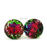 Vintage Rainbow Vitrail Rhinestone Earrings  Stunning 1 Inch Rounds  - £66.36 GBP