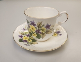 Vintage Royal Dover Tea Cup Saucer Fine Bone China Yellow Purple England - £16.34 GBP