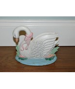 Midwest Importers Cast Iron Swan Doorstop Bookend Nursery Pink Bow EUC! - $18.80