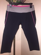 KYODAN BLACK CAPRI W/ZIPPERED BACK POCKET &amp; STRIPED WAIST &amp; PINK PIPING ... - £19.40 GBP