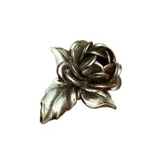 Vintage Silver Toned Rose Flower Brooch Pin Floral Jewelry Accessory Elegant Des - £18.41 GBP