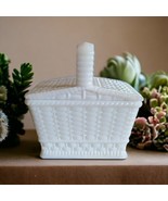 Vtg Westmoreland White Milk Glass Weave Pattern Picnic Basket Shaped Dis... - £58.84 GBP