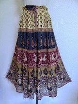 Vintage Hippie India Gauze Maxi Skirt M L Gray Gold Purple Ikat Dancing Ladies - £27.93 GBP