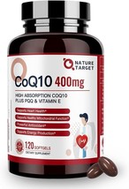 CoQ10-400mg Plus PQQ with Vitamin E, Organic Olive Oil Coenzyme Q10 w BioP 120ct - £18.16 GBP