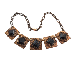 Vintage Necklace Mod Metal Copper Brutalist foil flake southwest boho collar bib - £14.23 GBP