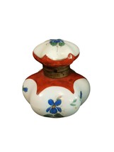 Antique Porcelain Inkwell Hand Painted Blue Flowers 19th Century - $74.25