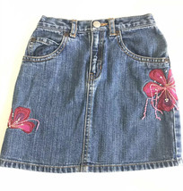 Vintage Gap Girls Denim Jean Skirt Embroidered Hawaii Tropical Flowers S... - $7.25