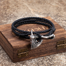Vikings Axe Triangle Bracelets Men Stainless Steel Self-defense Thors Hammer Lea - £11.41 GBP