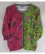 Joseph A Bright Colorful Floral Watercolor Button-up Cardigan Sweater Me... - $27.05 CAD