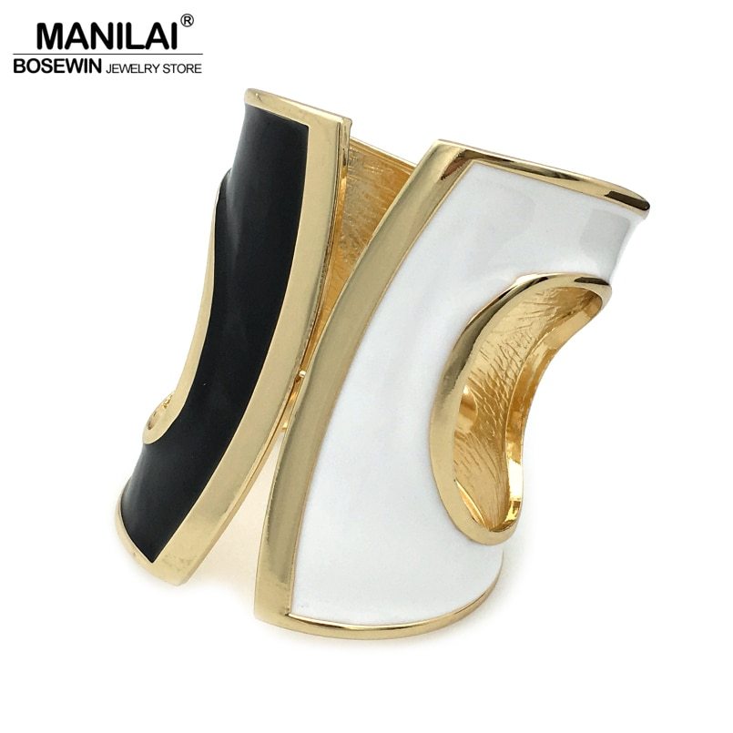 Primary image for MANILAI Black mix White Oil-spot glaze Punk Big Cuff Bracelets Women Statement B