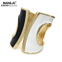 MANILAI Black mix White Oil-spot glaze Punk Big Cuff Bracelets Women Statement B - $20.80