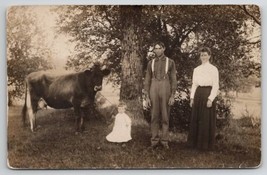 Green MI Parker Family With Baby And Cow Tied To Tree 1900 RPPC Postcard P28 - £15.65 GBP