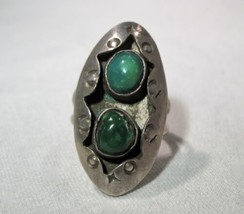 Vintage Old Pawn Sterling Silver Green Turquoise Shadowbox Ring Size 9 1/2 K1334 - £62.28 GBP