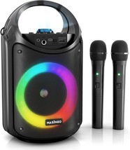 MASINGO C10 V2 Karaoke Machine – 2 Wireless Mics, LED Lights, TWS, USB - $45.89