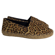 Saint Laurent Logo Leopard Print Espadrille Flats In Brown Canvas Women ... - £138.08 GBP