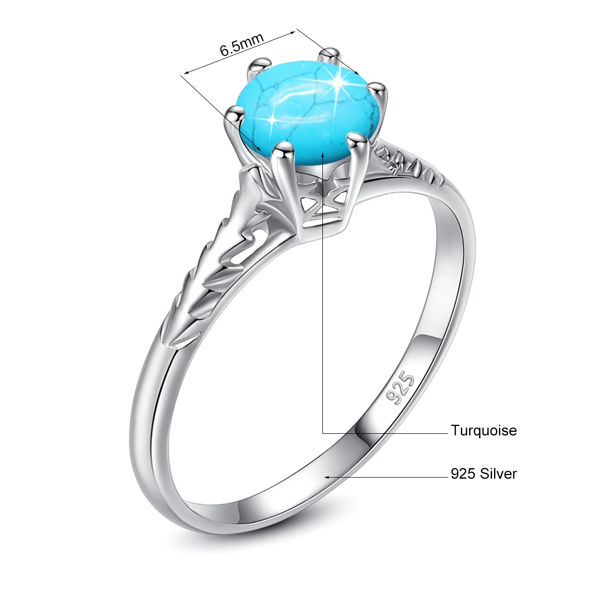 Silver 925 Real 6 Claws Turquoise Rings For Women Designer Jewelry Vinta... - £28.13 GBP