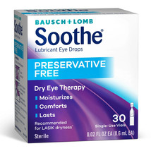 Bausch+Lomb Soothe Preservative-Free Lubricant Eye Drops 30 vials Exp 04... - £11.89 GBP