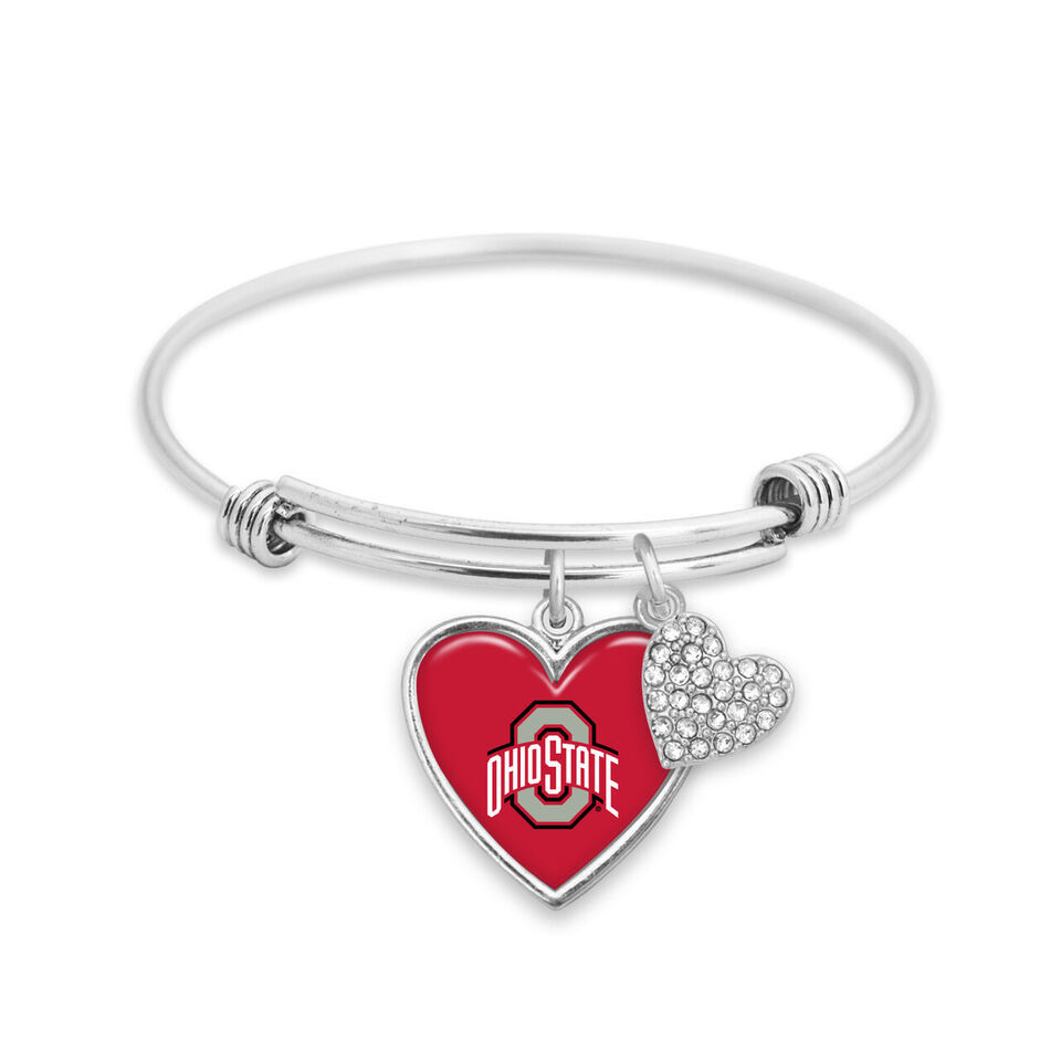 43430 Ohio State Buckeyes Amara Crystal Heart Silver Bracelet Jewelry Gift OSU