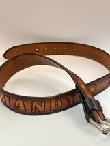 vintage leather hand tooled hammered 70&#39;s belt Mandy daisy flower 25&quot; - £27.65 GBP