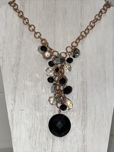 Thick Chunky Necklace Gold Tone Statement Glass Dangling Beads Shine - £8.29 GBP