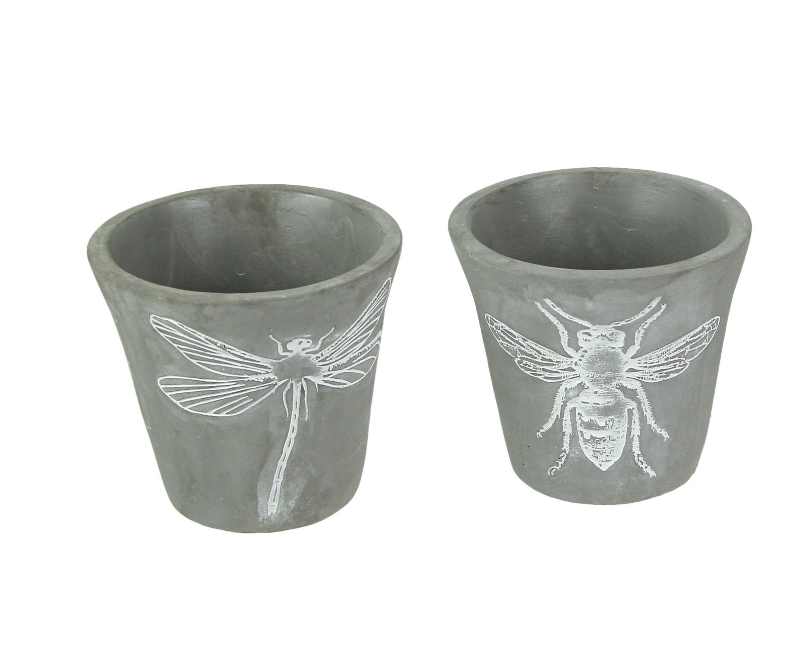 Primary image for Set of 2 Cement Planters Bee Dragonfly Decorative Flower Plant Pot
