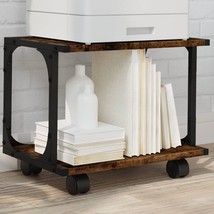 Industrial Rustic Smoked Oak Wooden 2-Tier Printer Storage Stand With Wheels - £53.01 GBP