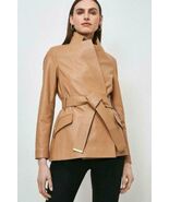 Fashionable Beige Women Trench Coat Soft Lambskin Leather Formal Hallowe... - $175.50+