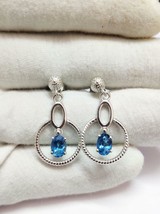 925 Argent Sterling Topaze Bleu Suisse Boucles D&#39;Oreilles 5x7 MM Ovale - £39.18 GBP