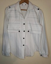VTG Rhapsody Womens LS Button Up White Stripped Panels Shirt  USA MEDIUM - £9.79 GBP