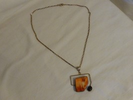 Navajo artist Renell Perry signed sterling silver orange stone &amp; onyx NECKLACE - £137.12 GBP