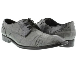 mens gray dolce pelle real crocodile gator skin dress shoes oxford wing tip - £195.45 GBP