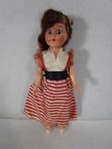 Vintage 1950s Doll Plastic Sleepy Eyes Original Outfit Red White Dress 7 inch - £7.90 GBP