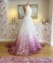 Floral Ombre Hem Halter Style Chiffon Bridal, Special Occasion Gown  - £824.87 GBP